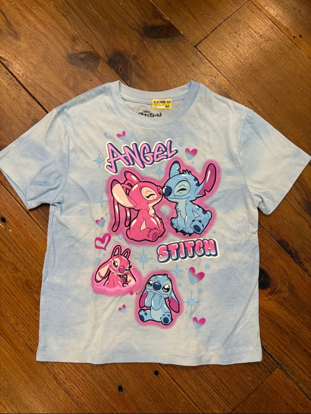 Disney Angel & Stitch Graphic Tee - Light Blue with Pink Accents